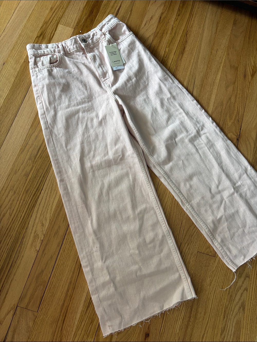 Mango Wide-Leg Crop Culotte Jeans in Pale Pink, new with tags - Picture 2 of 8